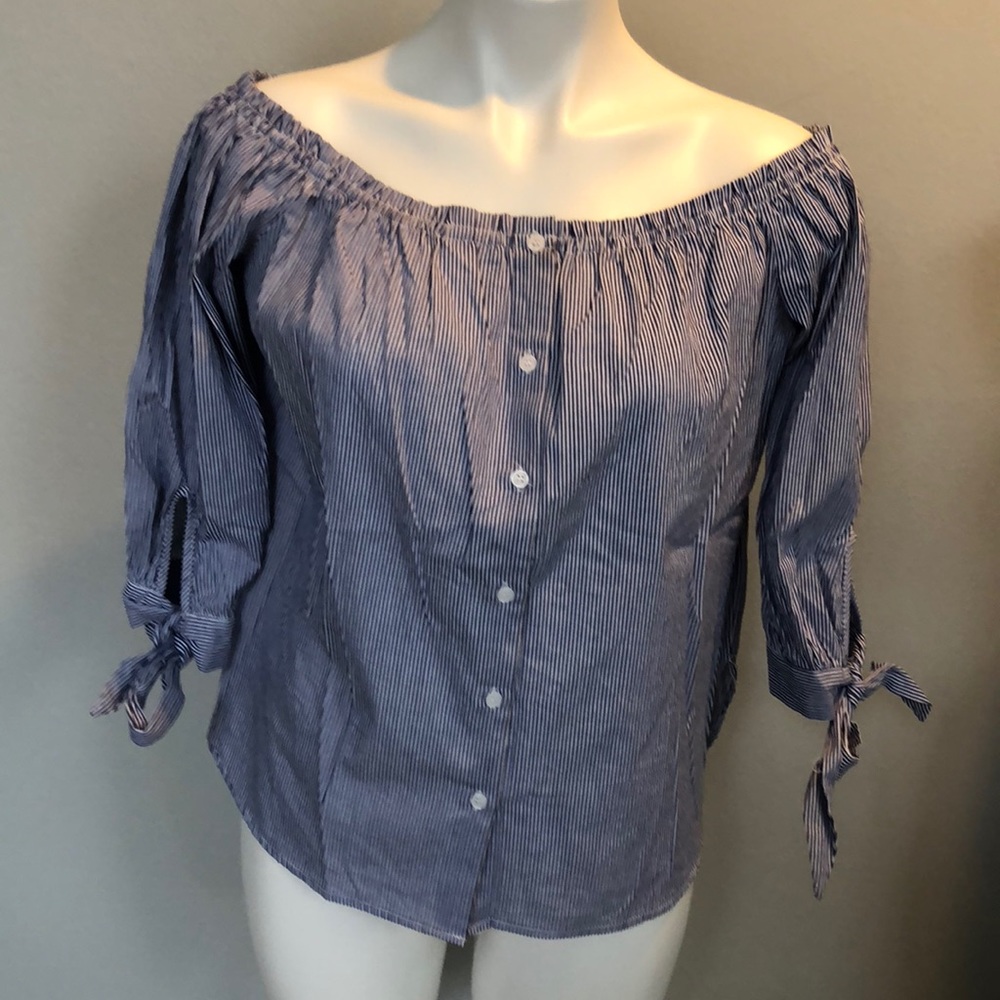 Caution to the wind blue stripe cotton blouse top